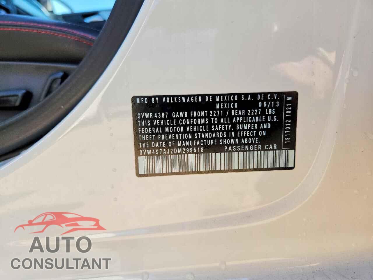 VOLKSWAGEN JETTA 2013 - 3VW4S7AJ2DM299518