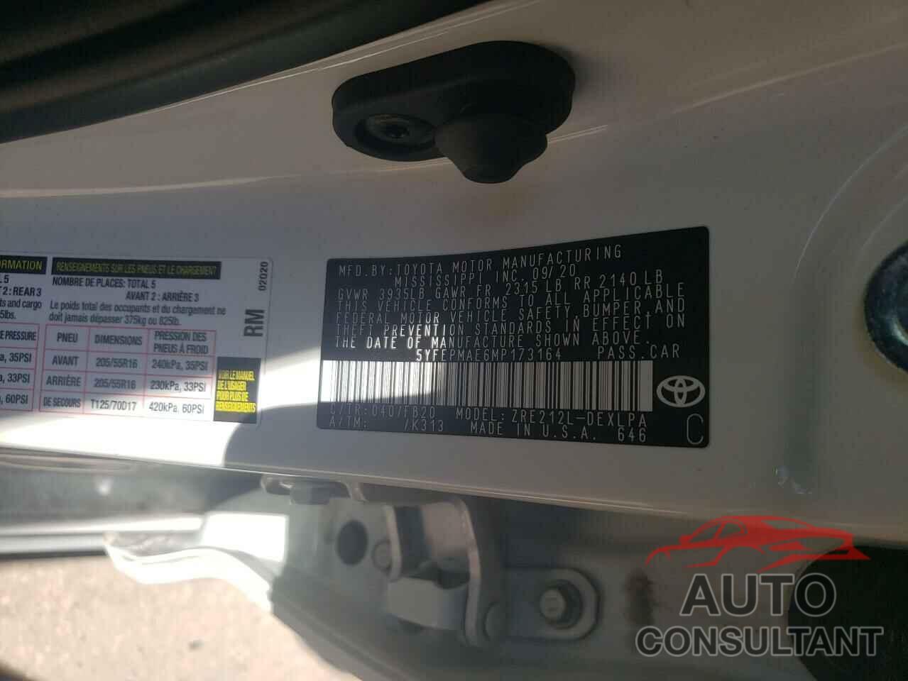 TOYOTA COROLLA 2021 - 5YFEPMAE6MP173164