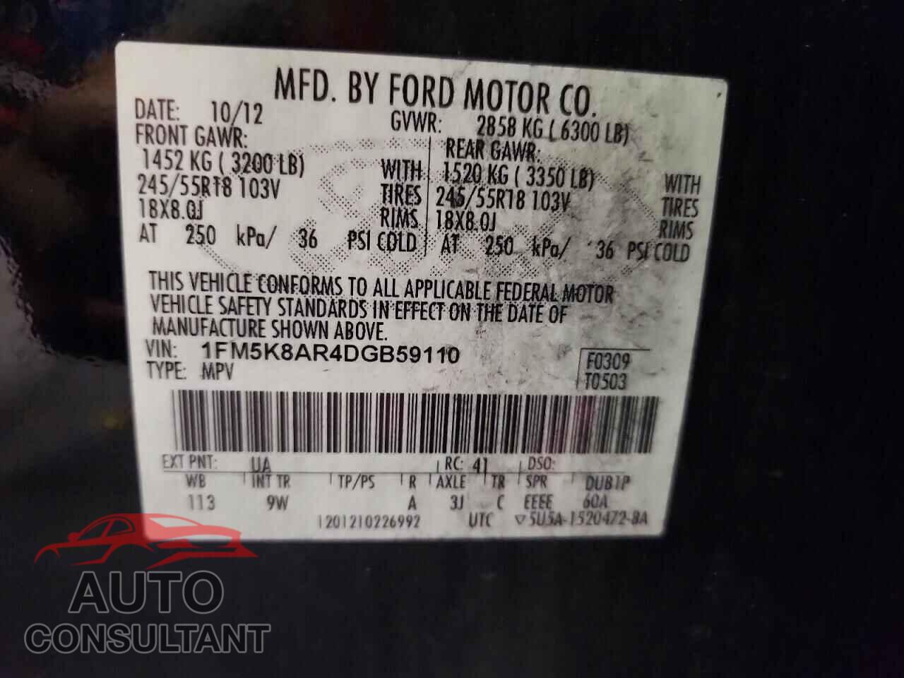 FORD EXPLORER 2013 - 1FM5K8AR4DGB59110