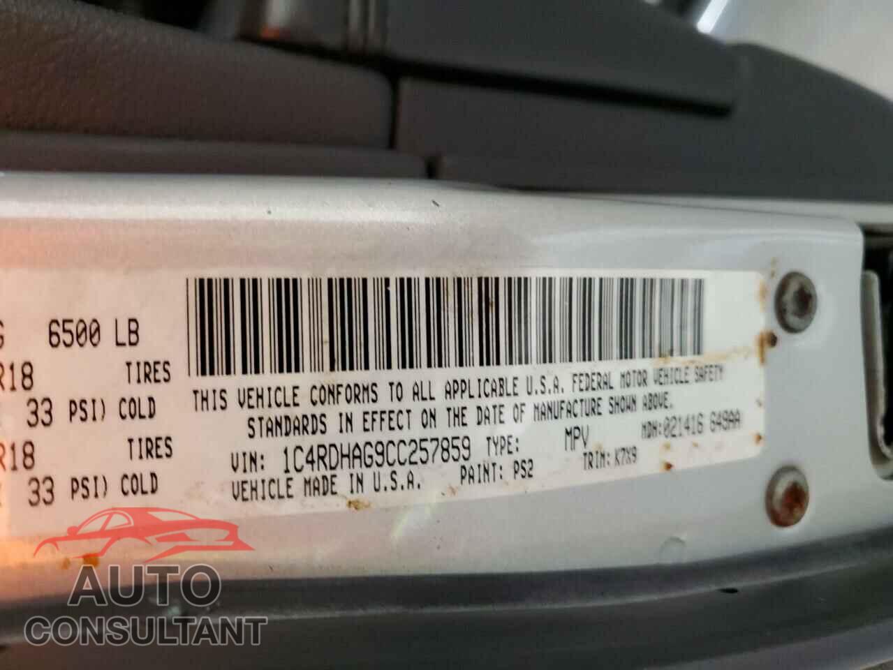 DODGE DURANGO 2012 - 1C4RDHAG9CC257859