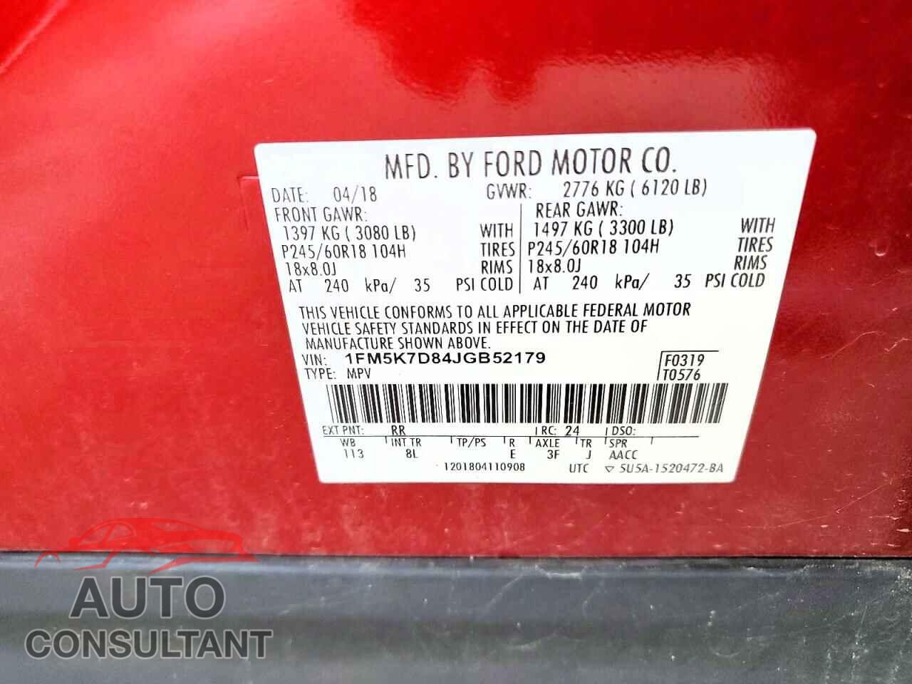 FORD EXPLORER 2018 - 1FM5K7D84JGB52179