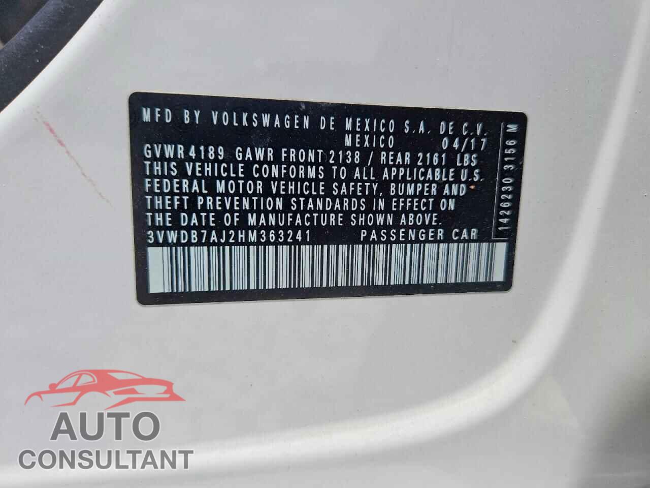 VOLKSWAGEN JETTA 2017 - 3VWDB7AJ2HM363241