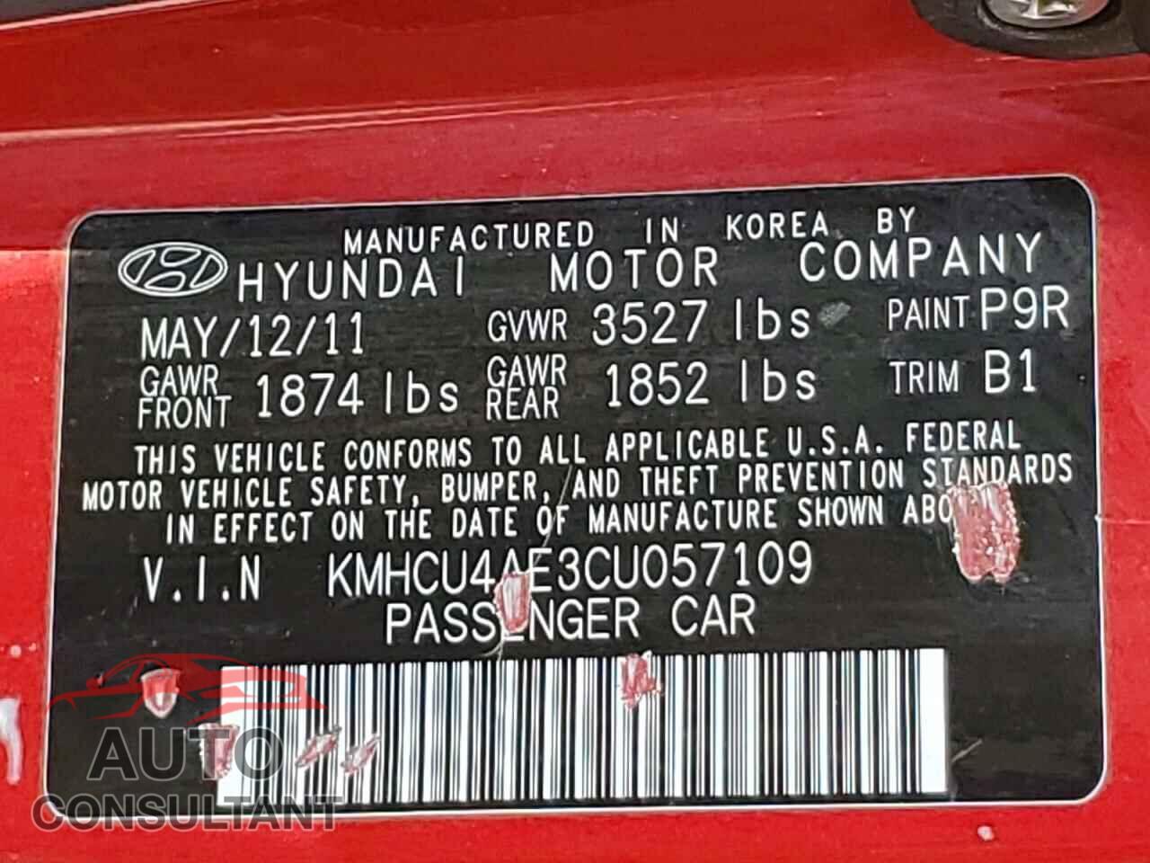 HYUNDAI ACCENT 2012 - KMHCU4AE3CU057109