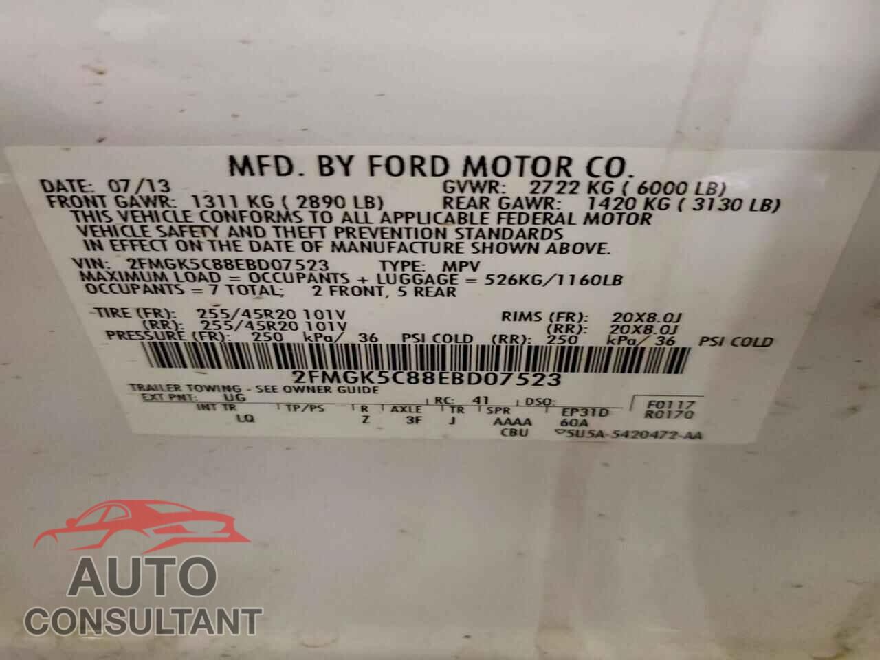 FORD FLEX 2014 - 2FMGK5C88EBD07523