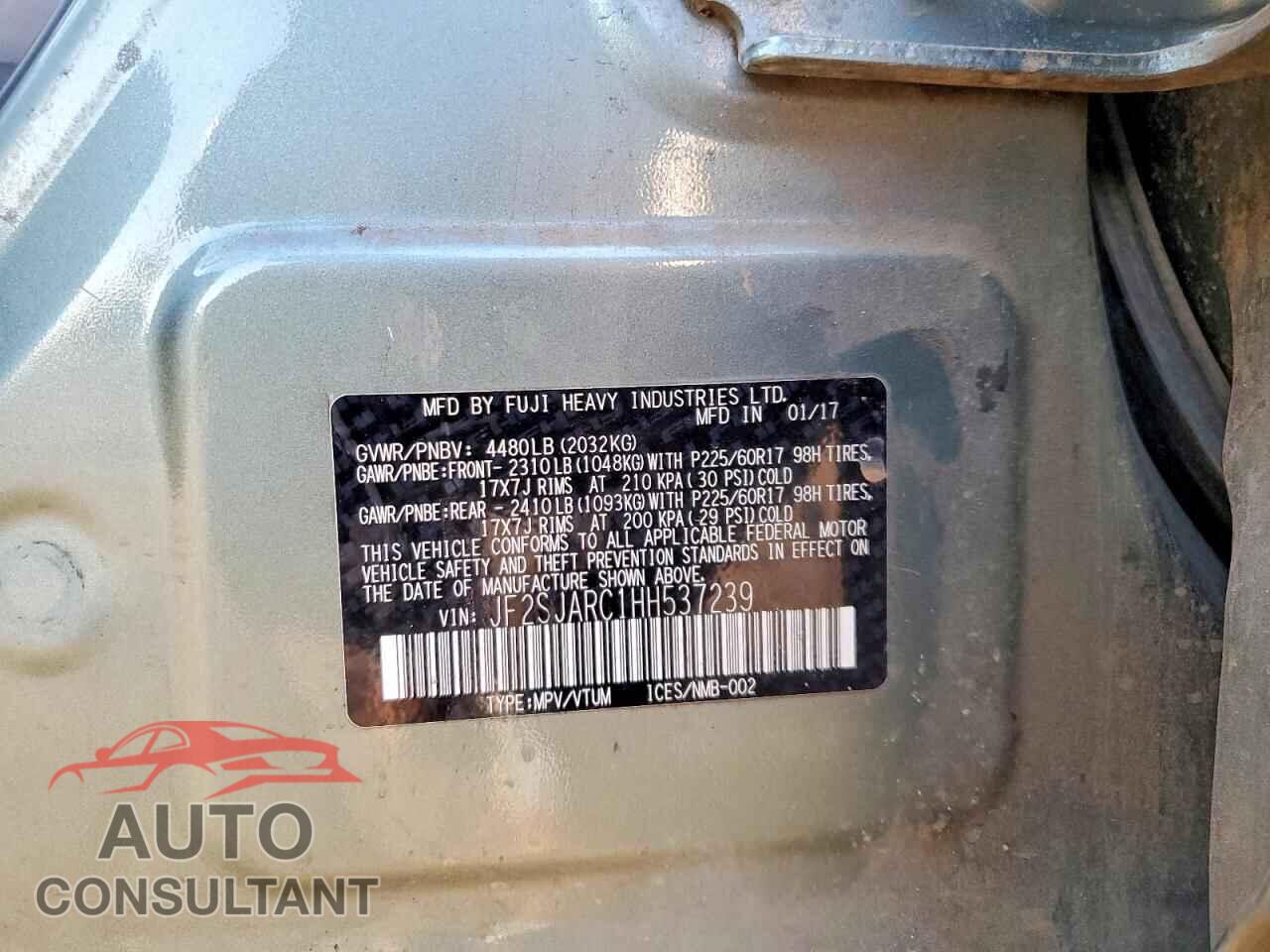SUBARU FORESTER 2017 - JF2SJARC1HH537239