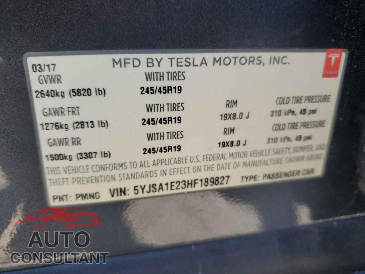 TESLA MODEL S 2017 - 5YJSA1E23HF189827