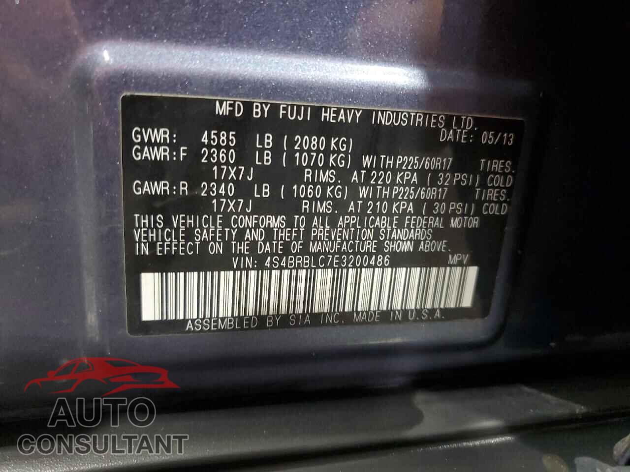 SUBARU OUTBACK 2014 - 4S4BRBLC7E3200486