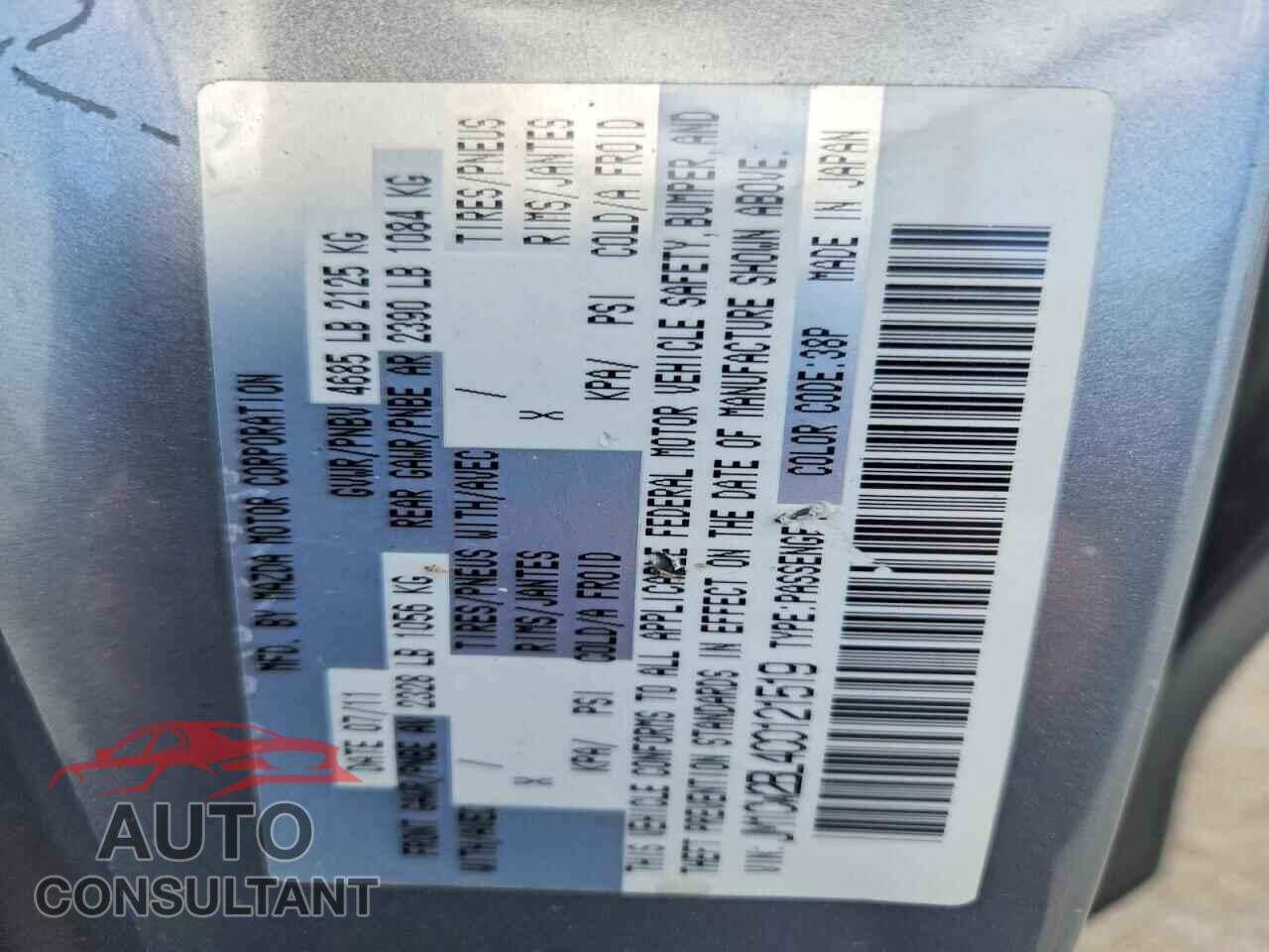 MAZDA 5 2012 - JM1CW2BL4C0121519
