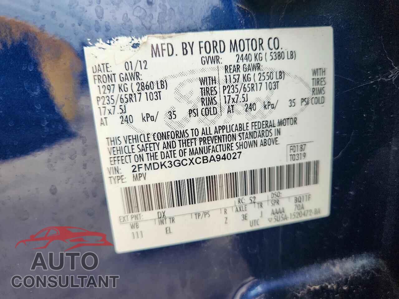 FORD EDGE 2012 - 2FMDK3GCXCBA94027
