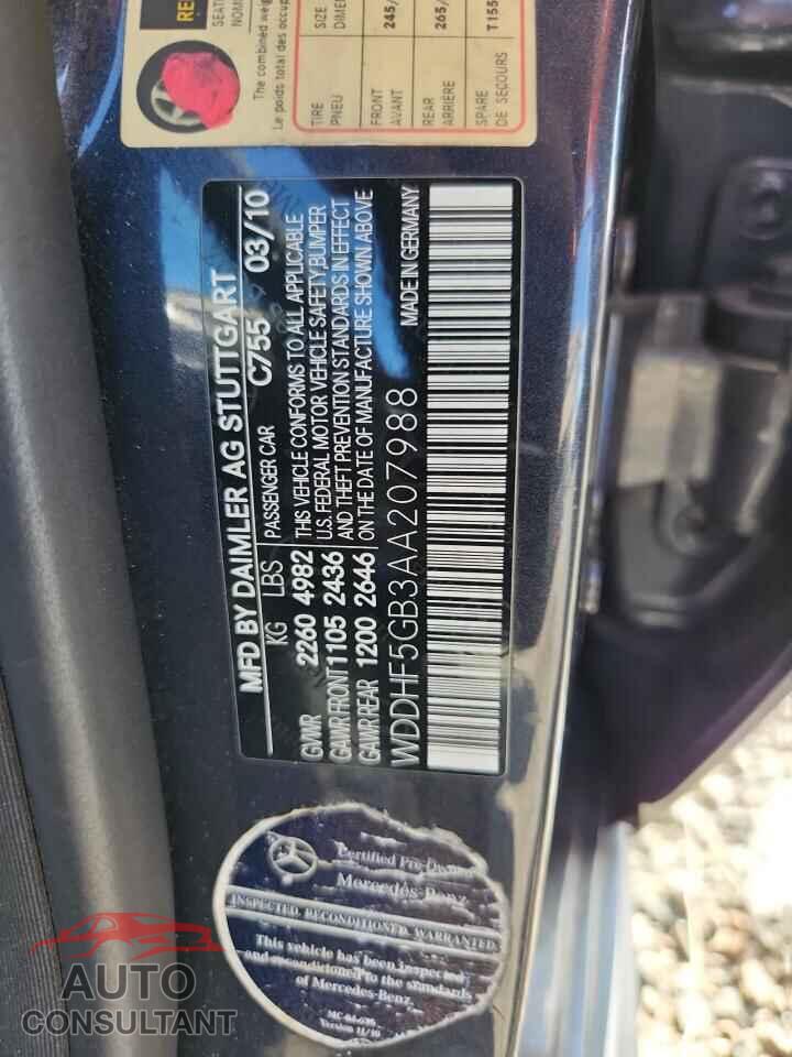 MERCEDES-BENZ E-CLASS 2010 - WDDHF5GB3AA207988