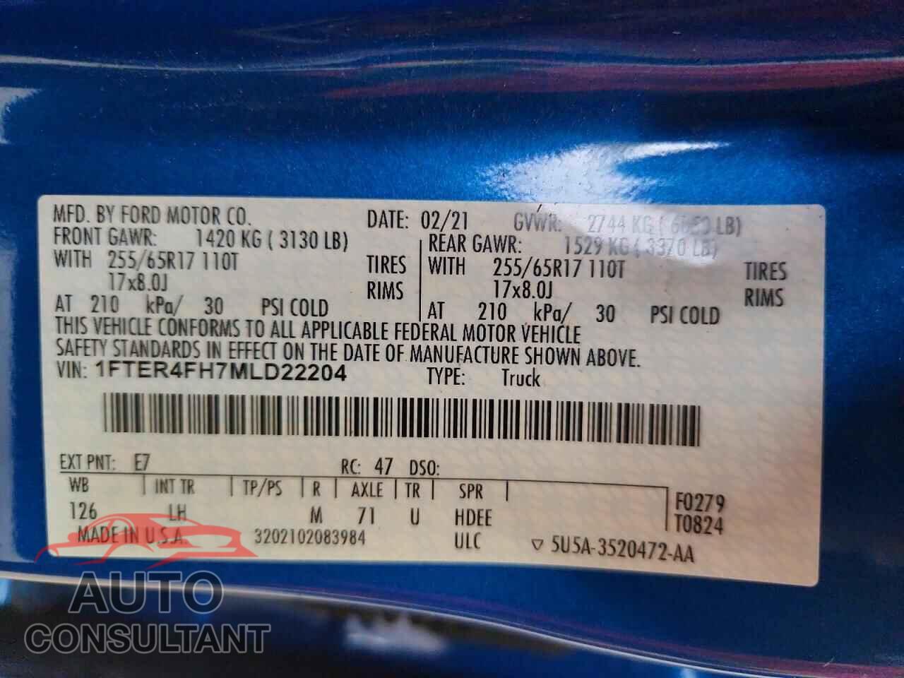 FORD RANGER 2021 - 1FTER4FH7MLD22204