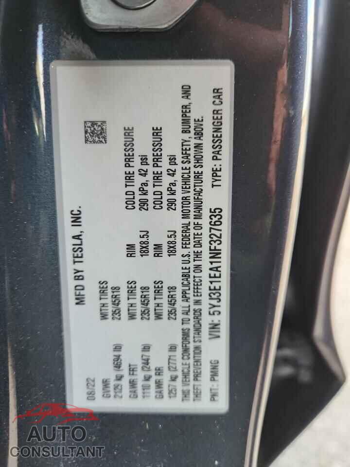 TESLA MODEL 3 2022 - 5YJ3E1EA1NF327635