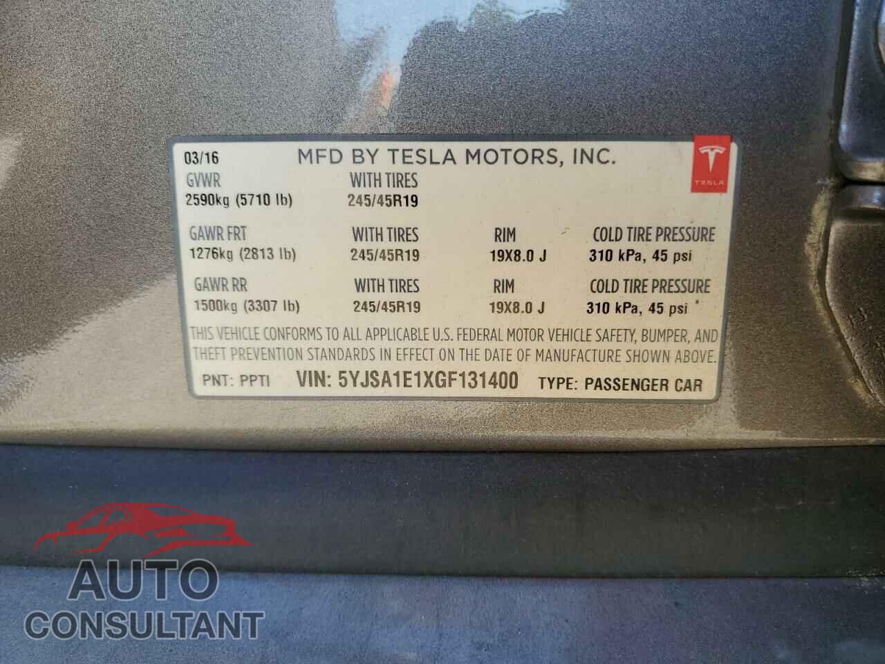 TESLA MODEL S 2016 - 5YJSA1E1XGF131400