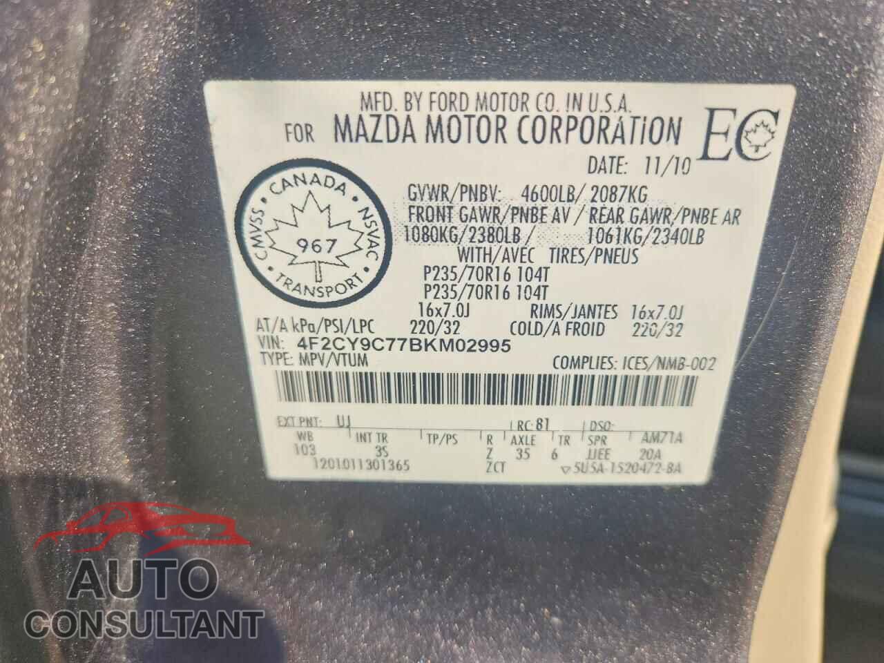 MAZDA TRIBUTE 2011 - 4F2CY9C77BKM02995