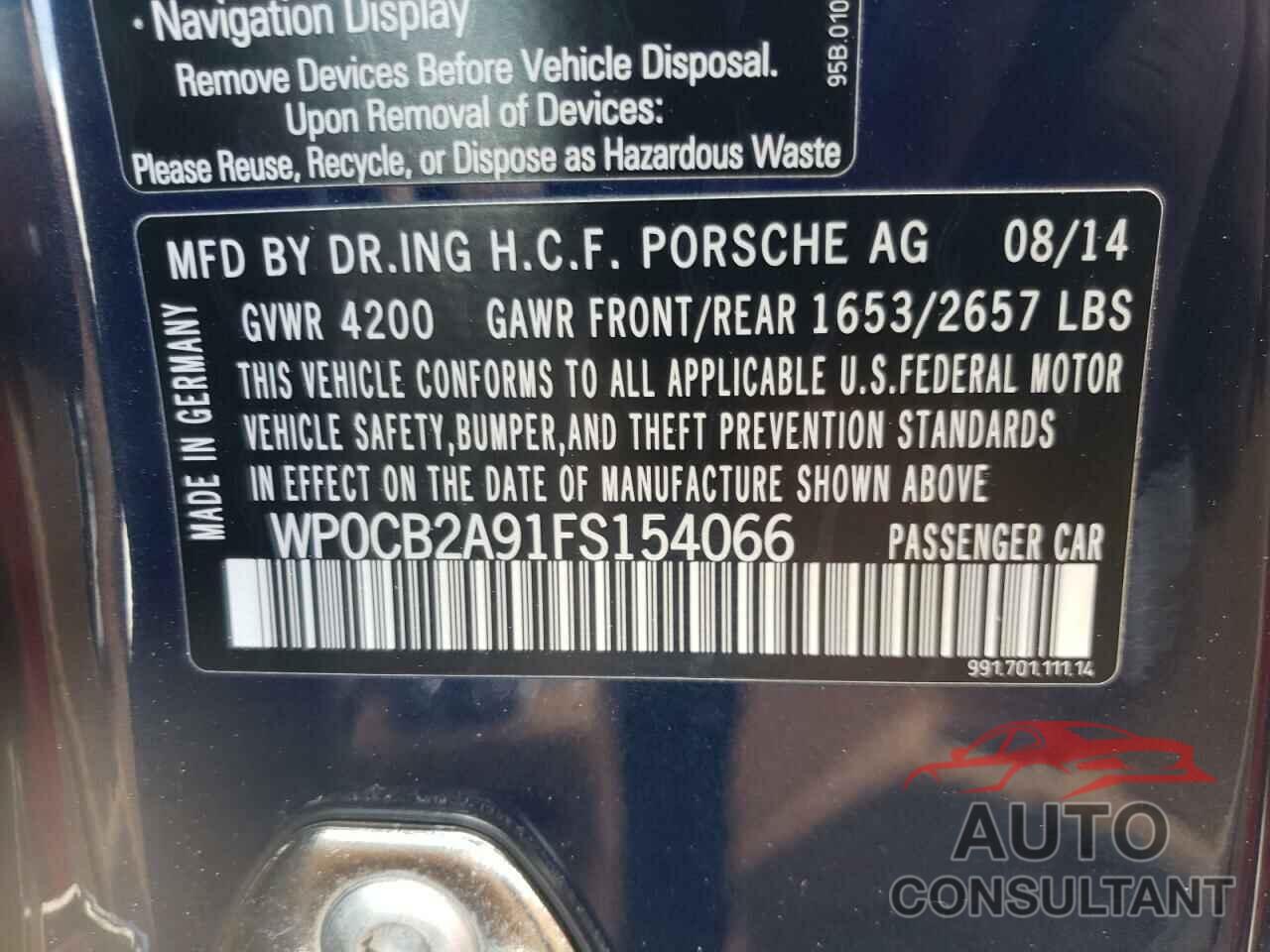 PORSCHE 911 2015 - WP0CB2A91FS154066