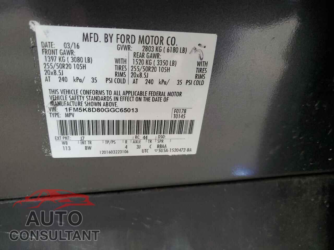 FORD EXPLORER 2016 - 1FM5K8D80GGC65013