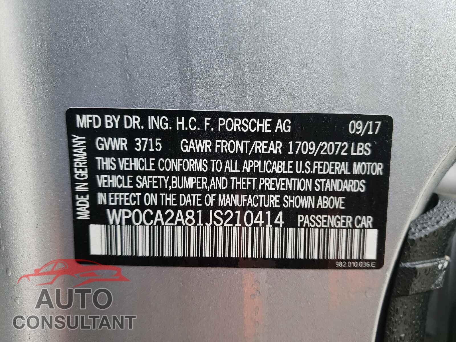 PORSCHE BOXSTER 2018 - WP0CA2A81JS210414