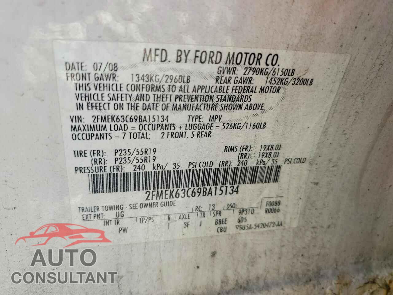 FORD FLEX 2009 - 2FMEK63C69BA15134
