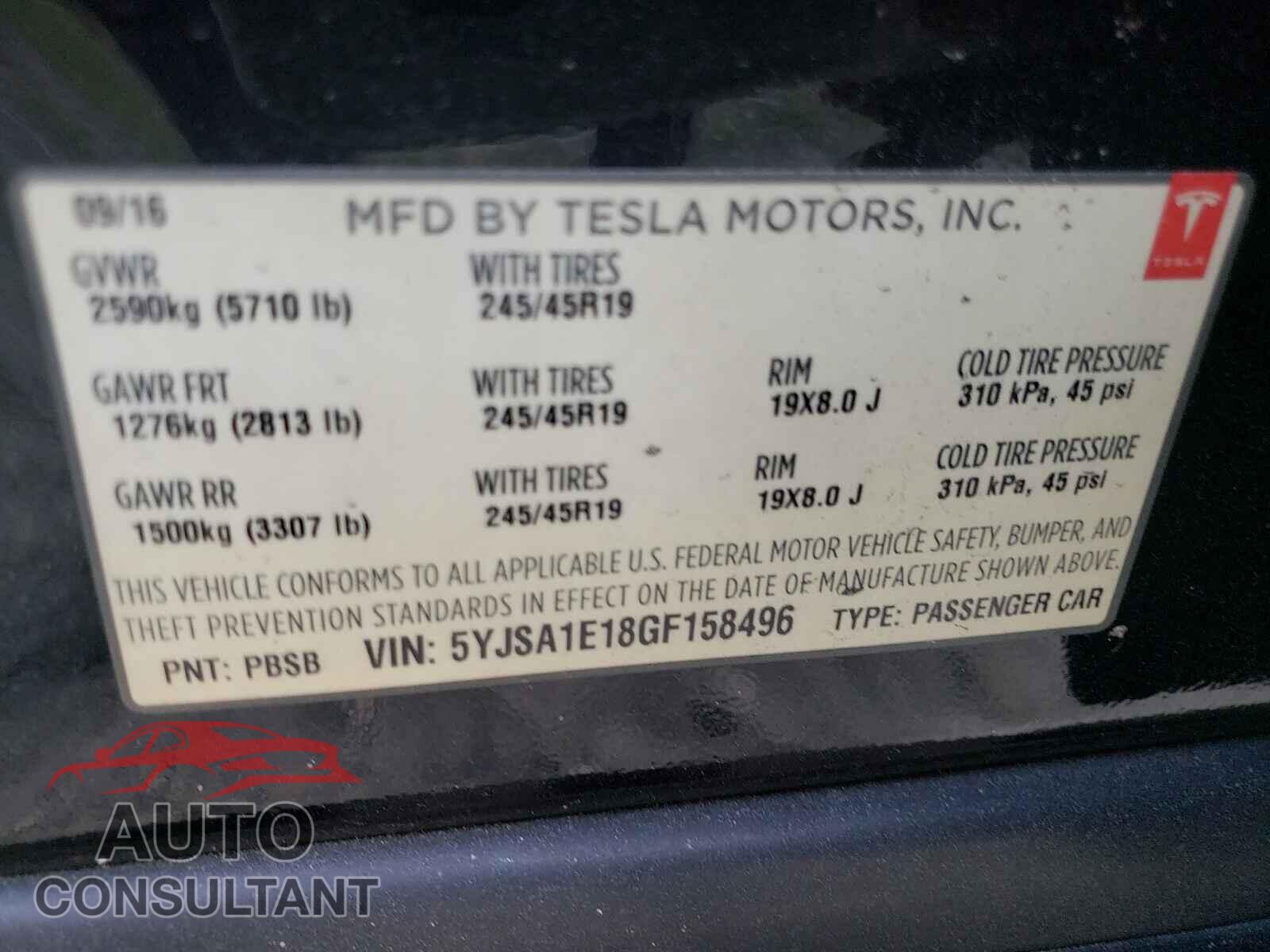 TESLA MODEL S 2016 - 5YJSA1E18GF158496