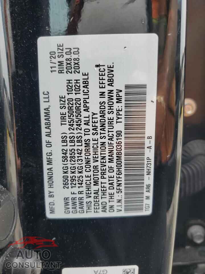 HONDA PILOT 2021 - 5FNYF6H00MB036190