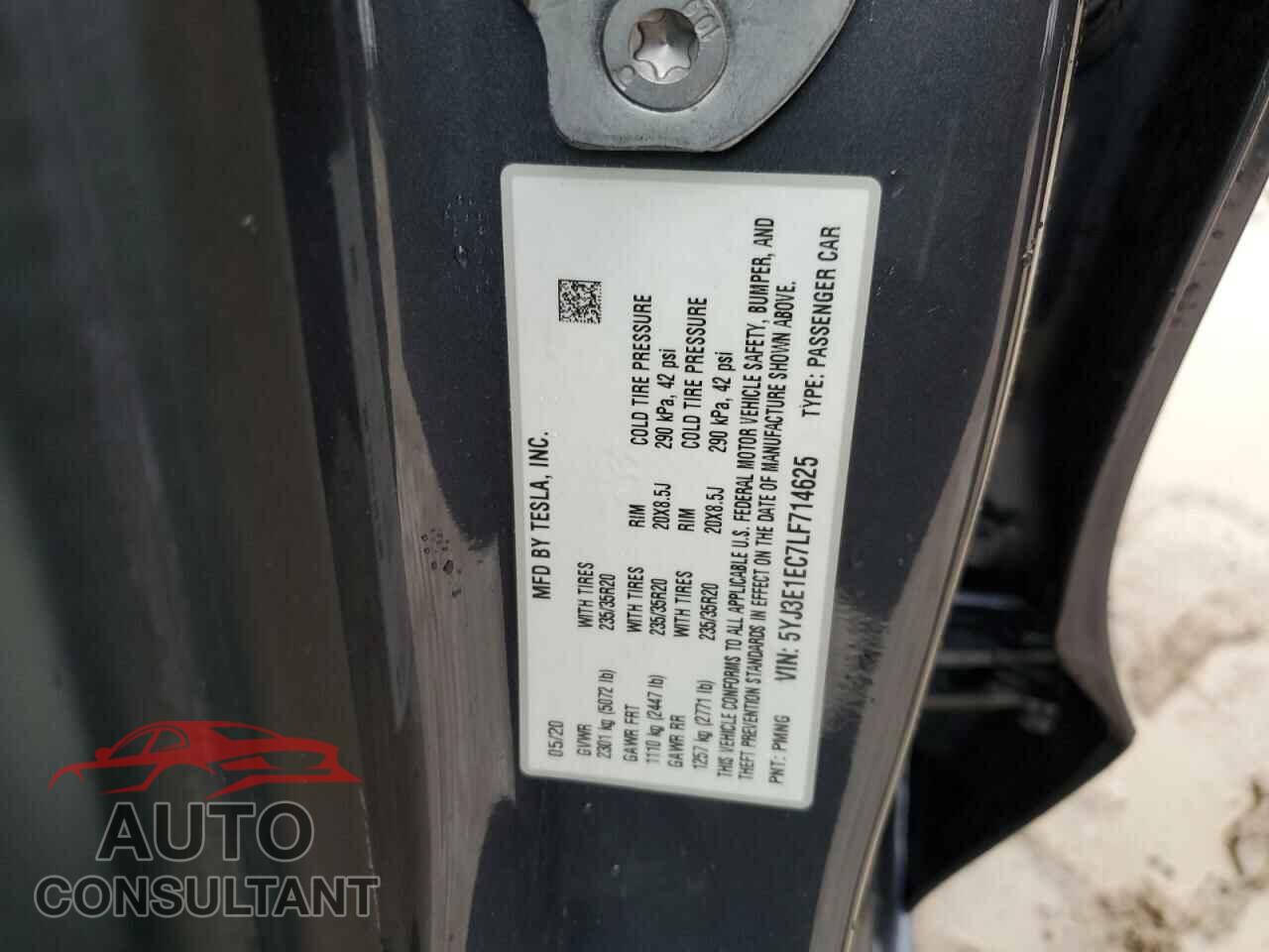TESLA MODEL 3 2020 - 5YJ3E1EC7LF714625