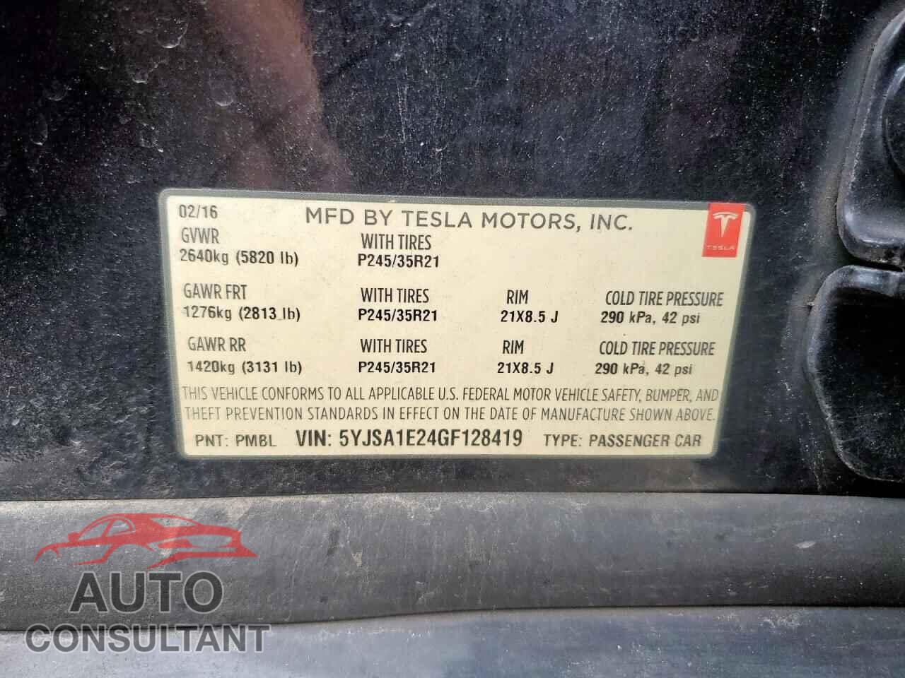 TESLA MODEL S 2016 - 5YJSA1E24GF128419