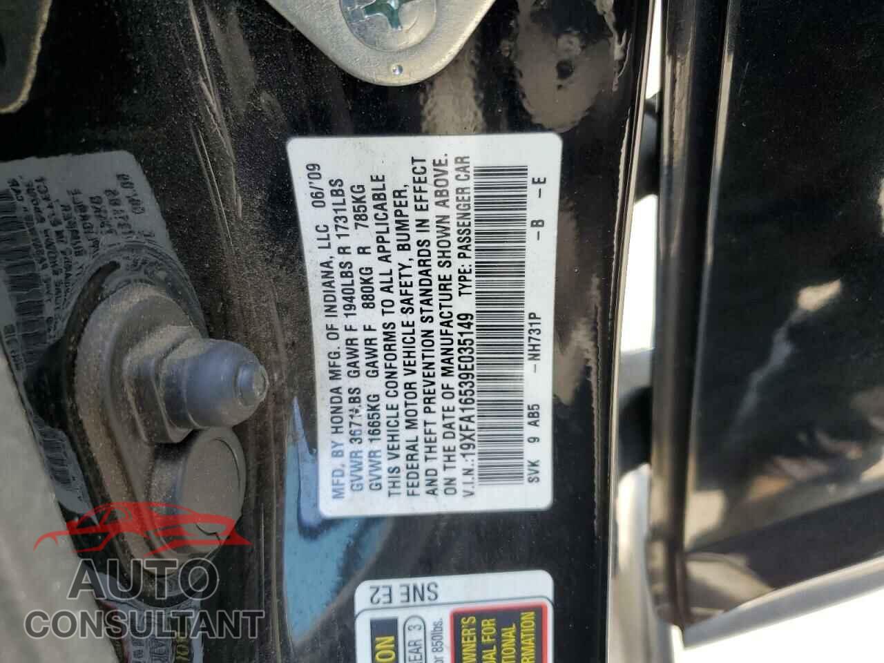 HONDA CIVIC 2009 - 19XFA16539E035149