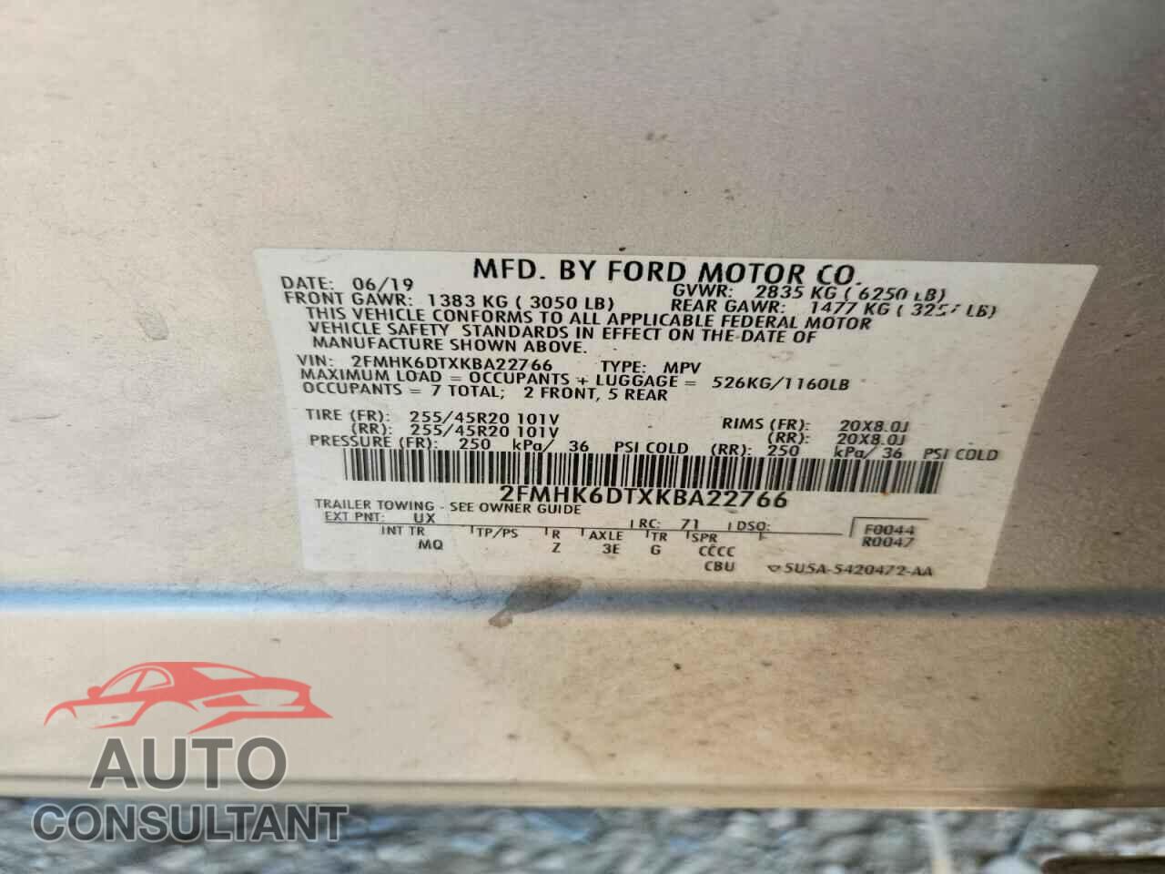 FORD FLEX 2019 - 2FMHK6DTXKBA22766