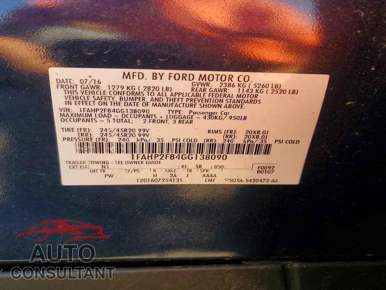 FORD TAURUS 2016 - 1FAHP2F84GG138090