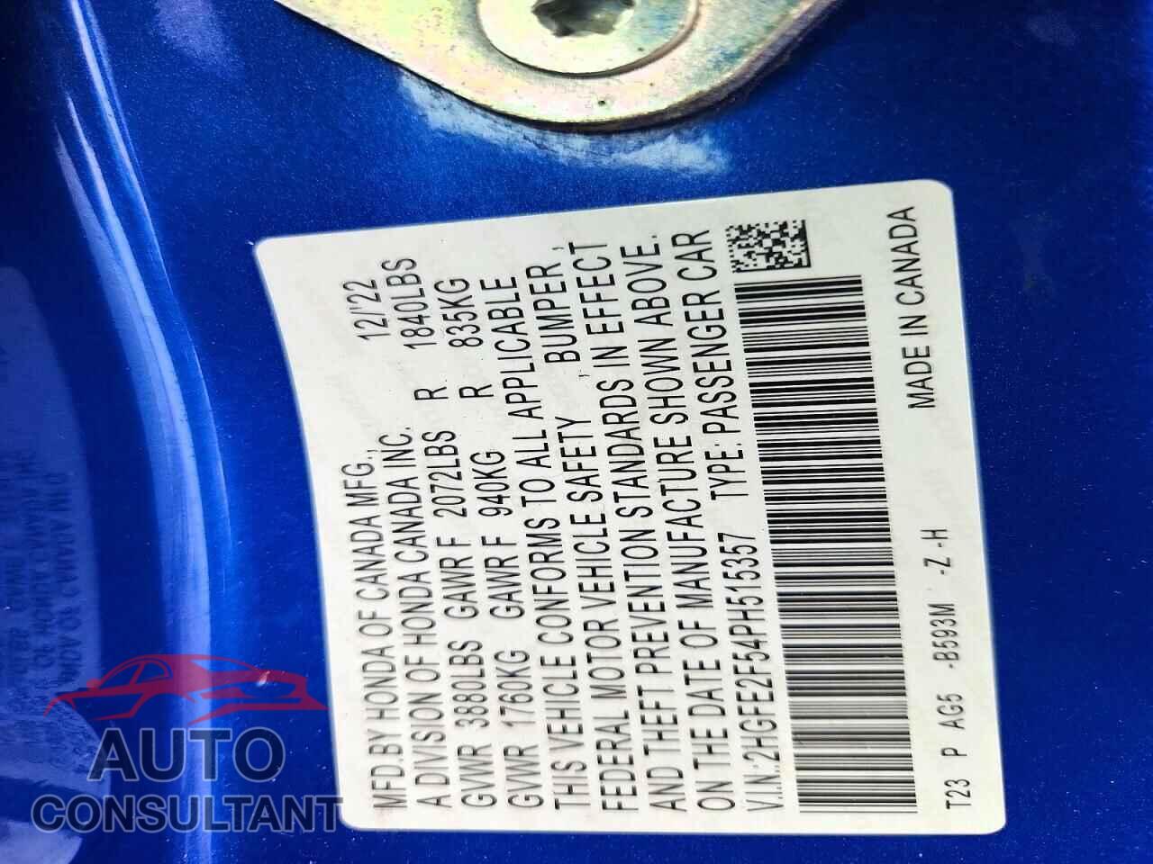 HONDA CIVIC 2023 - 2HGFE2F54PH515357
