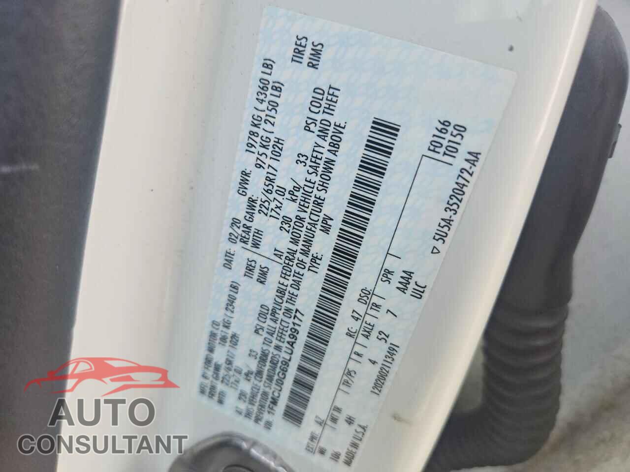 FORD ESCAPE 2020 - 1FMCU0G69LUA99177