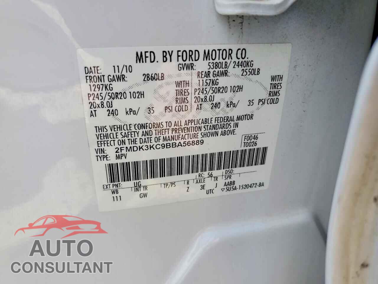 FORD EDGE 2011 - 2FMDK3KC9BBA56889