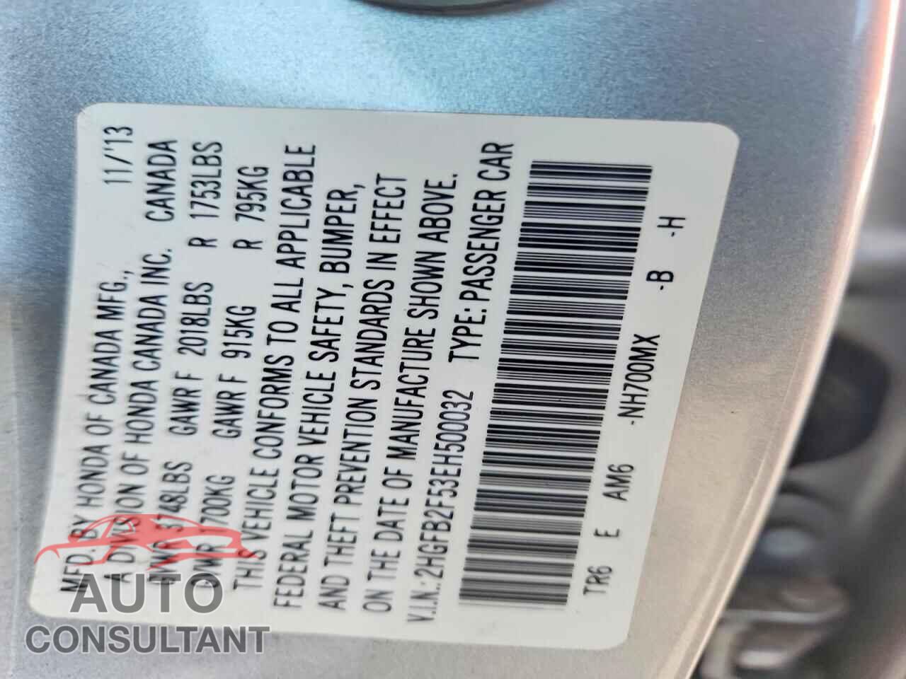 HONDA CIVIC 2014 - 2HGFB2F53EH500032