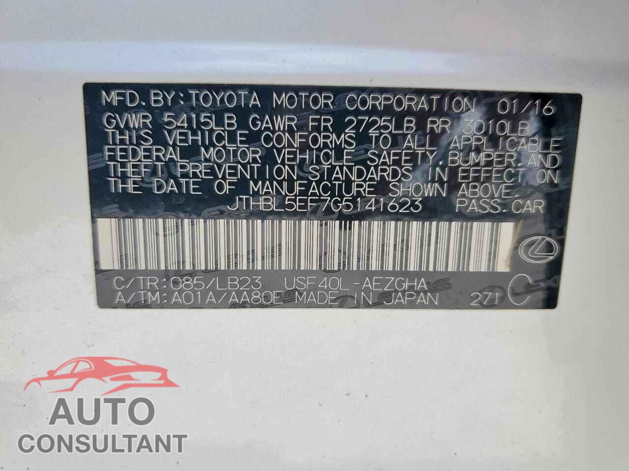 LEXUS LS460 2016 - JTHBL5EF7G5141623