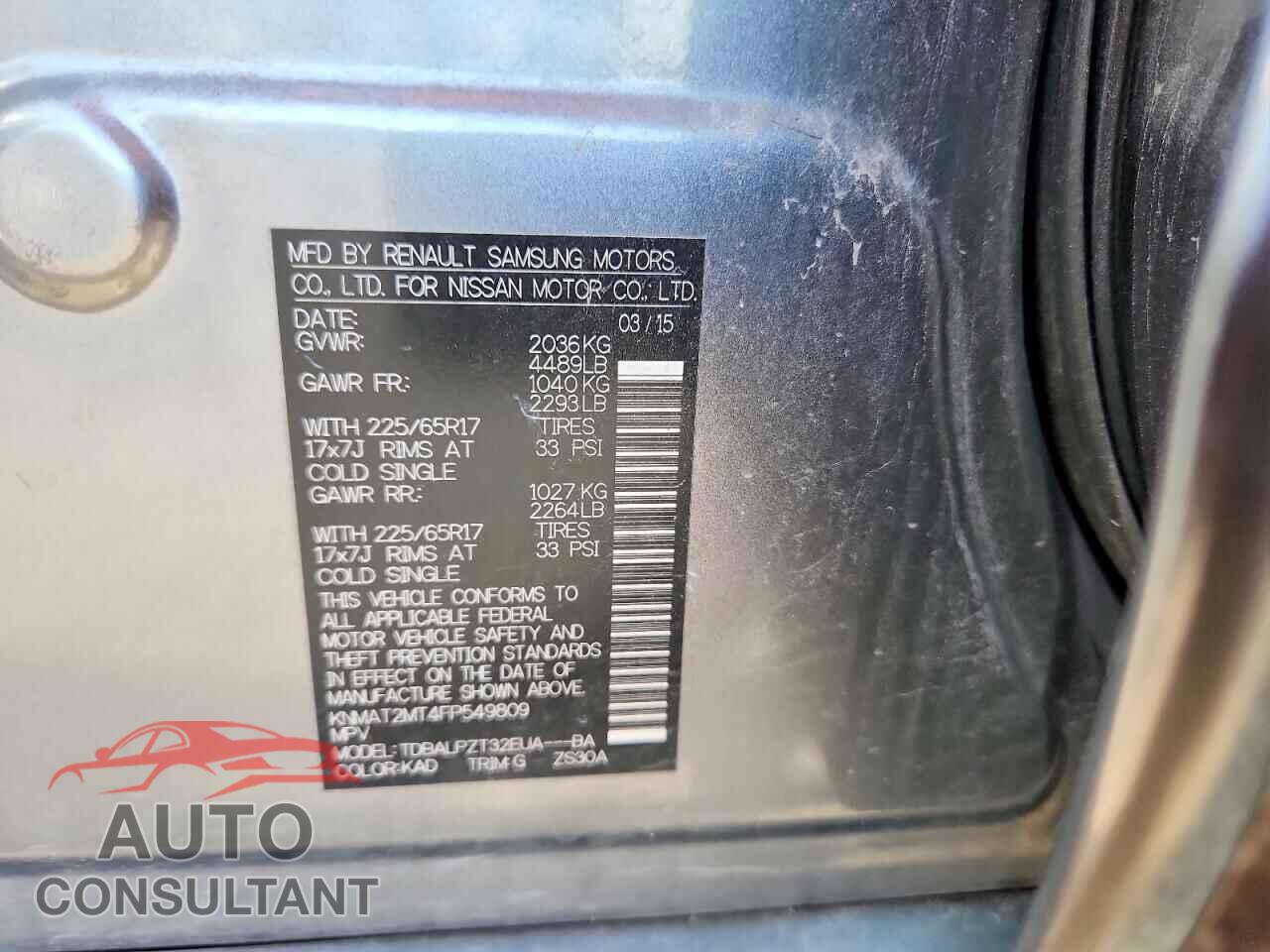 NISSAN ROGUE 2015 - KNMAT2MT4FP549809