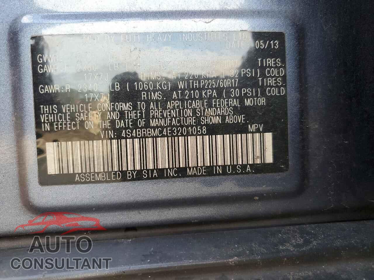 SUBARU OUTBACK 2014 - 4S4BRBMC4E3201058