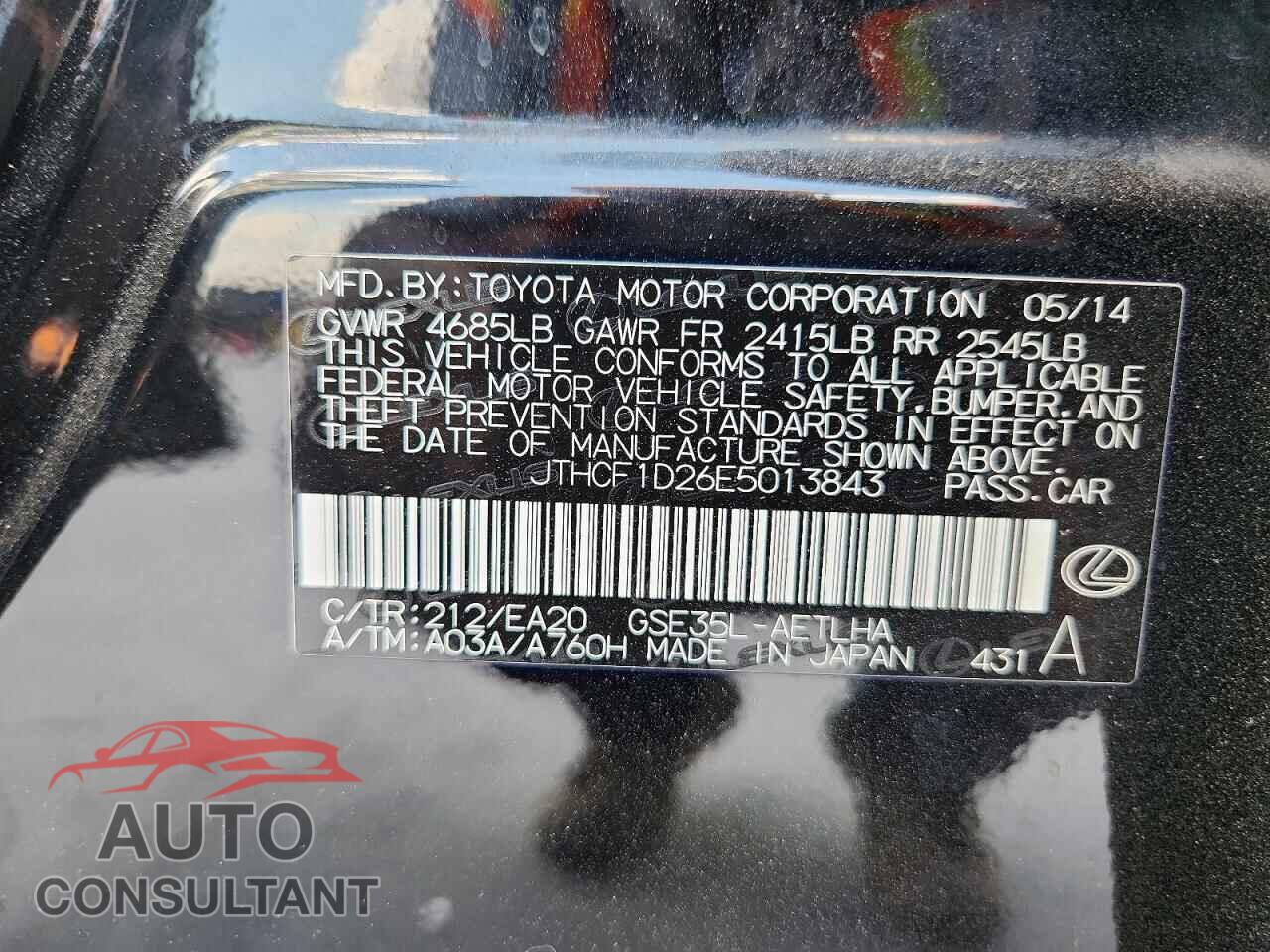 LEXUS IS 2014 - JTHCF1D26E5013843