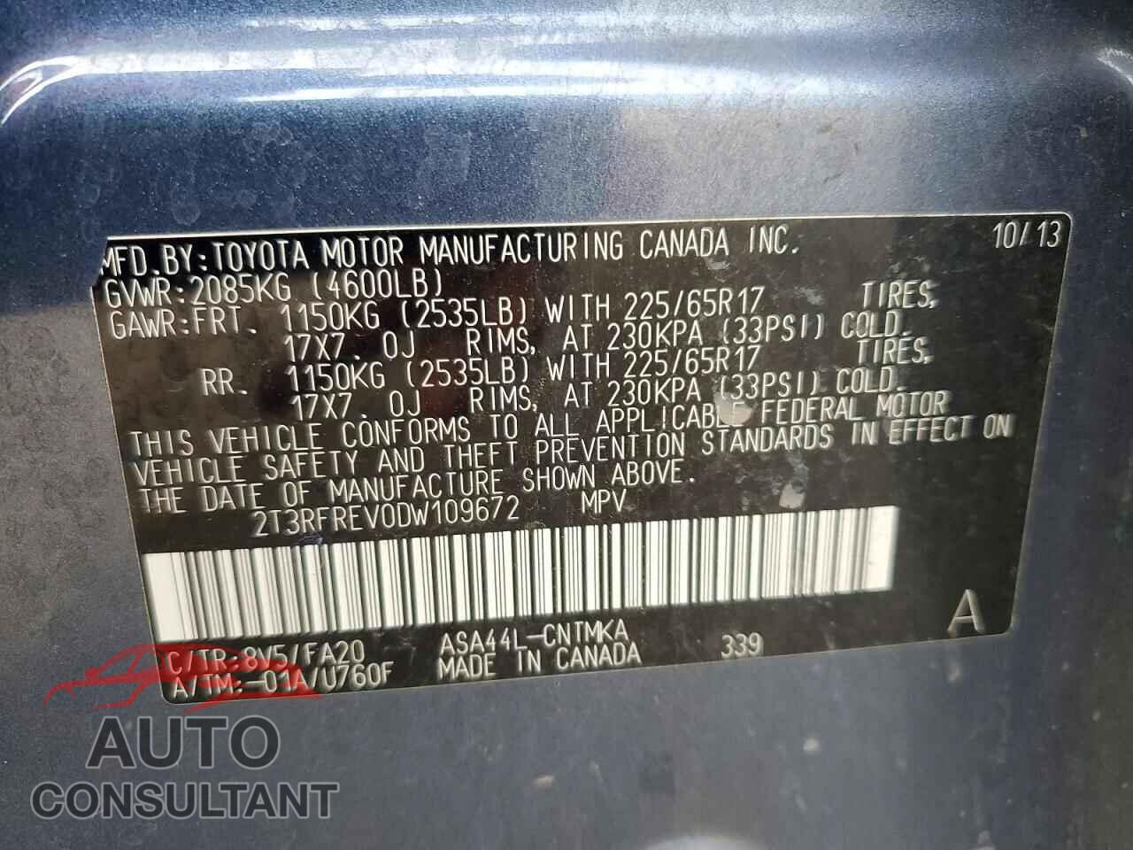 TOYOTA RAV4 2013 - 2T3RFREV0DW109672