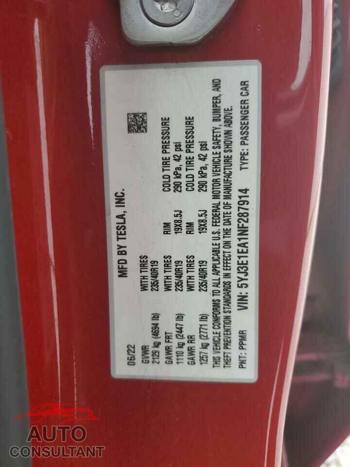 TESLA MODEL 3 2022 - 5YJ3E1EA1NF287914