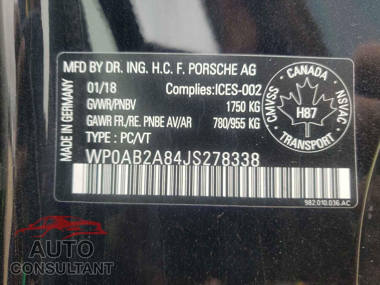 PORSCHE CAYMAN 2018 - WP0AB2A84JS278338