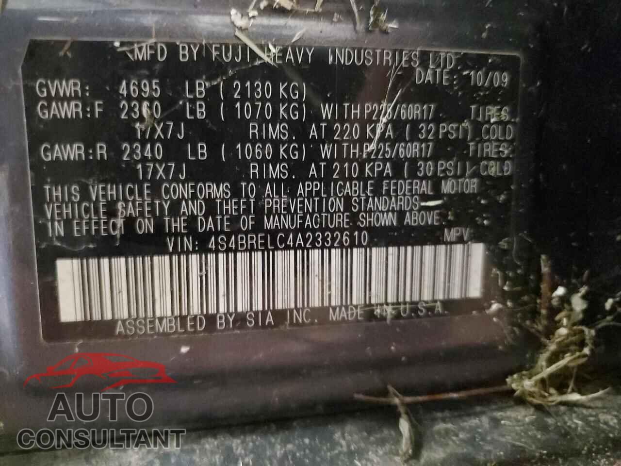 SUBARU OUTBACK 2010 - 4S4BRELC4A2332610