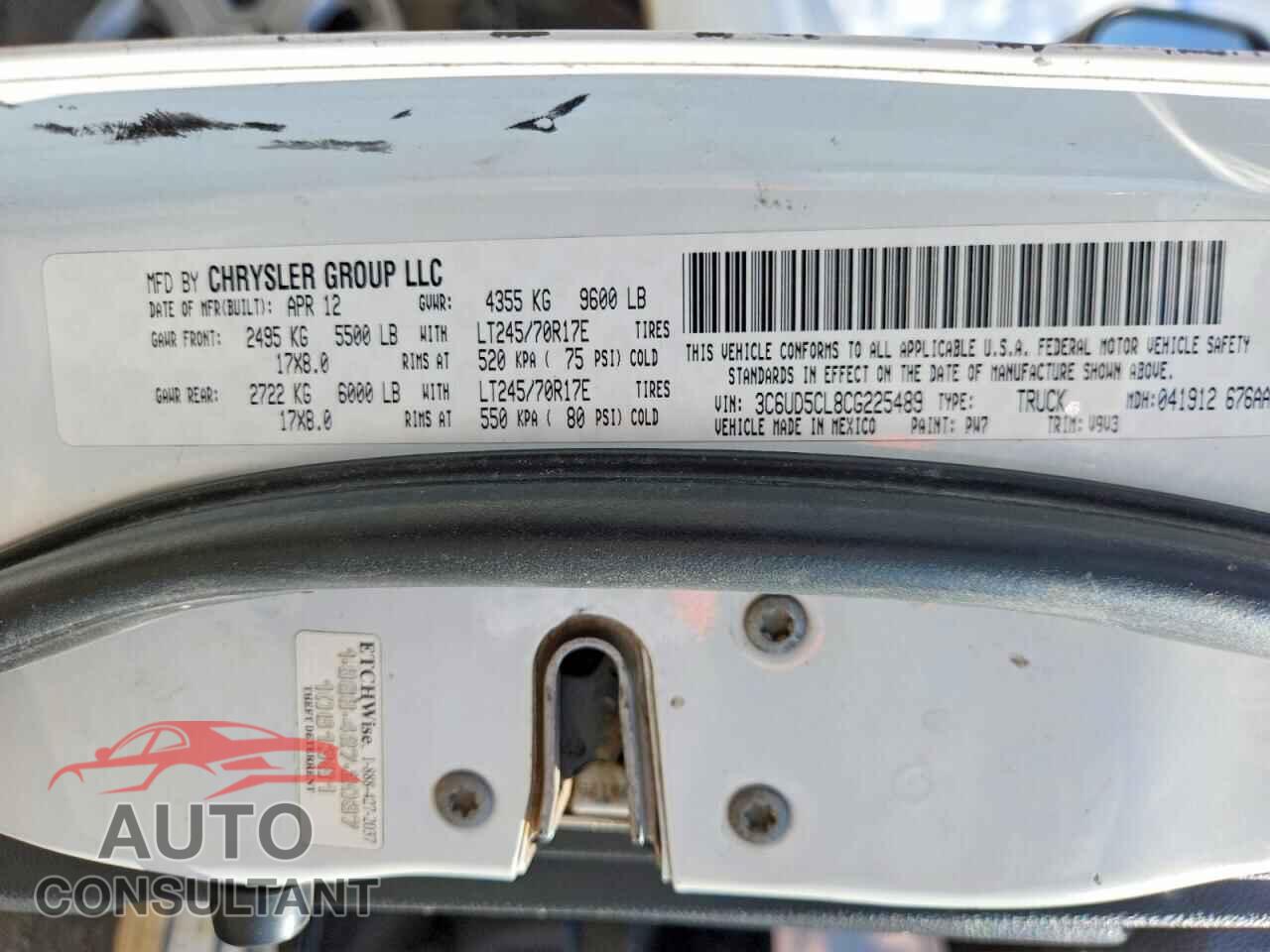 DODGE RAM 2500 2012 - 3C6UD5CL8CG225489