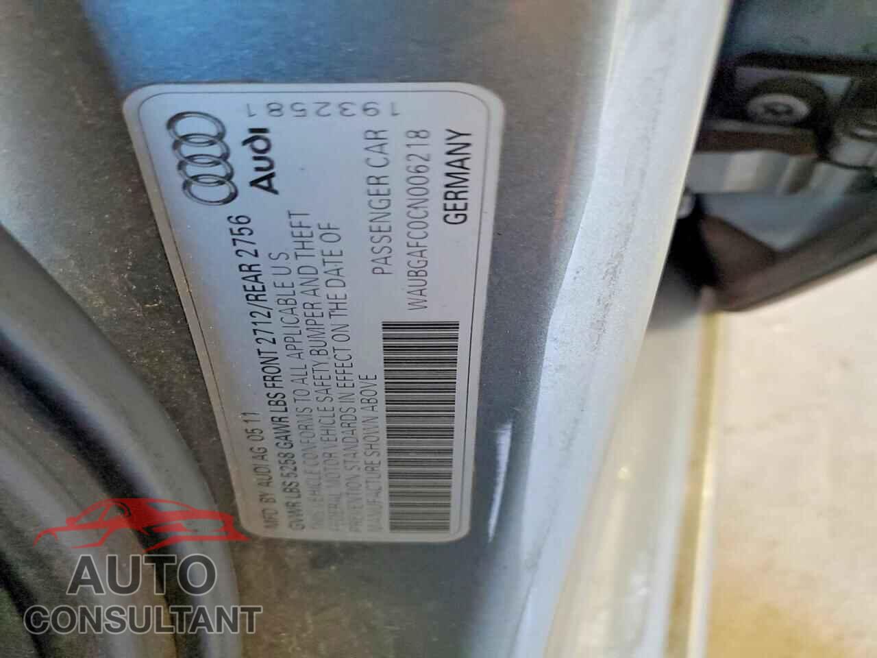 AUDI A6 2012 - WAUBGAFC0CN006218
