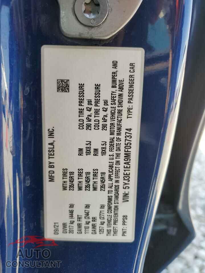 TESLA MODEL 3 2021 - 5YJ3E1EA9MF057374
