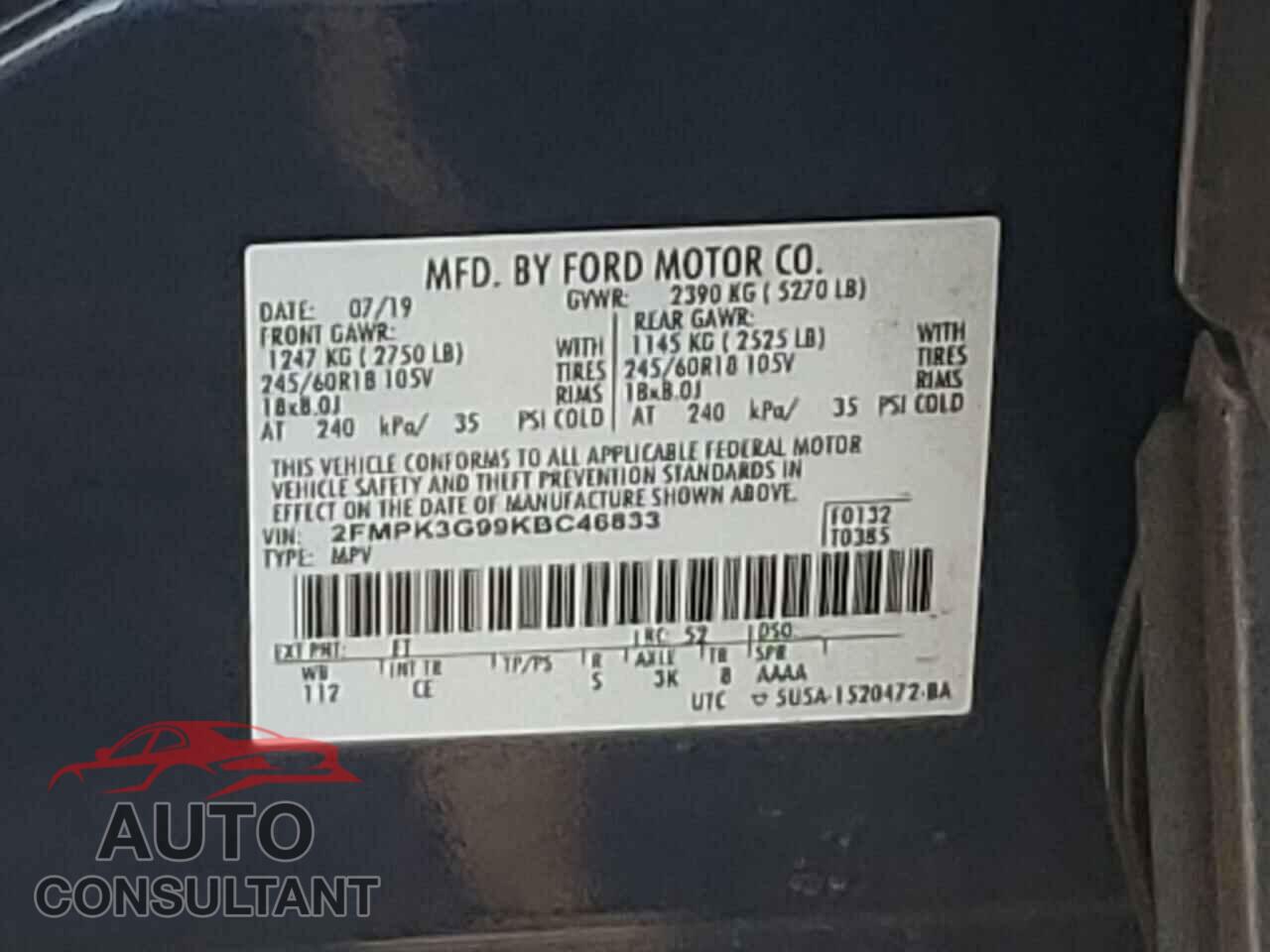 FORD EDGE 2019 - 2FMPK3G99KBC46833