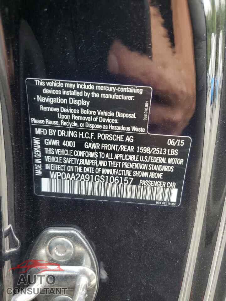 PORSCHE 911 2016 - WP0AA2A91GS106157