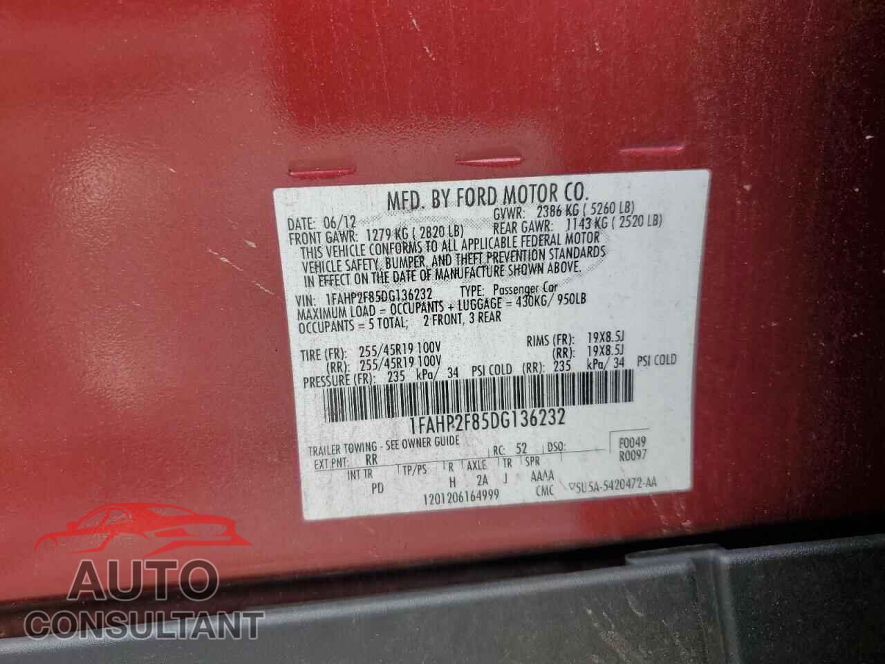 FORD TAURUS 2013 - 1FAHP2F85DG136232