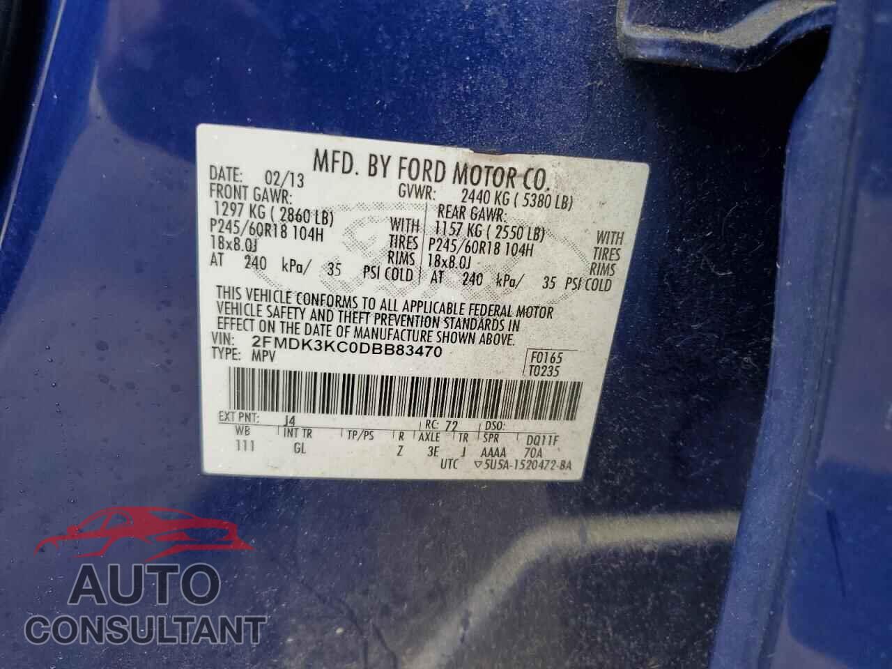 FORD EDGE 2013 - 2FMDK3KC0DBB83470