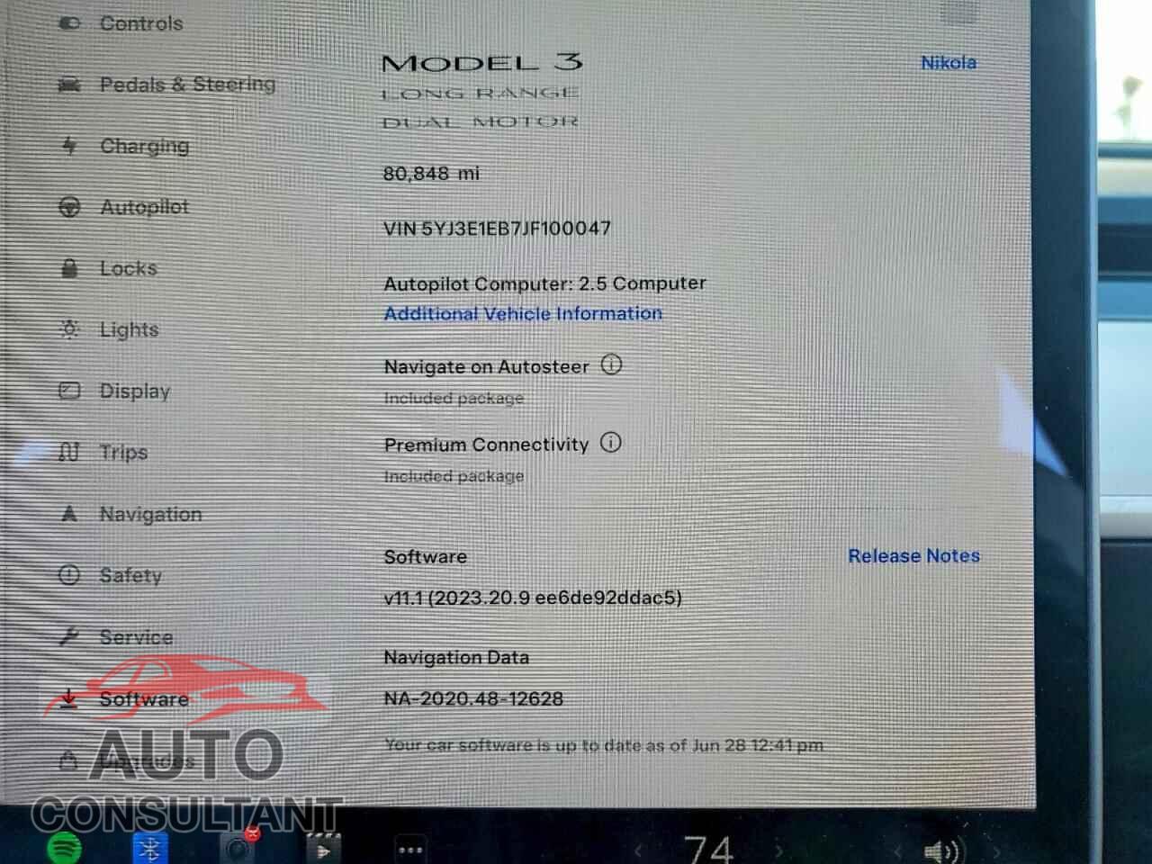 TESLA MODEL 3 2018 - 5YJ3E1EB7JF100047