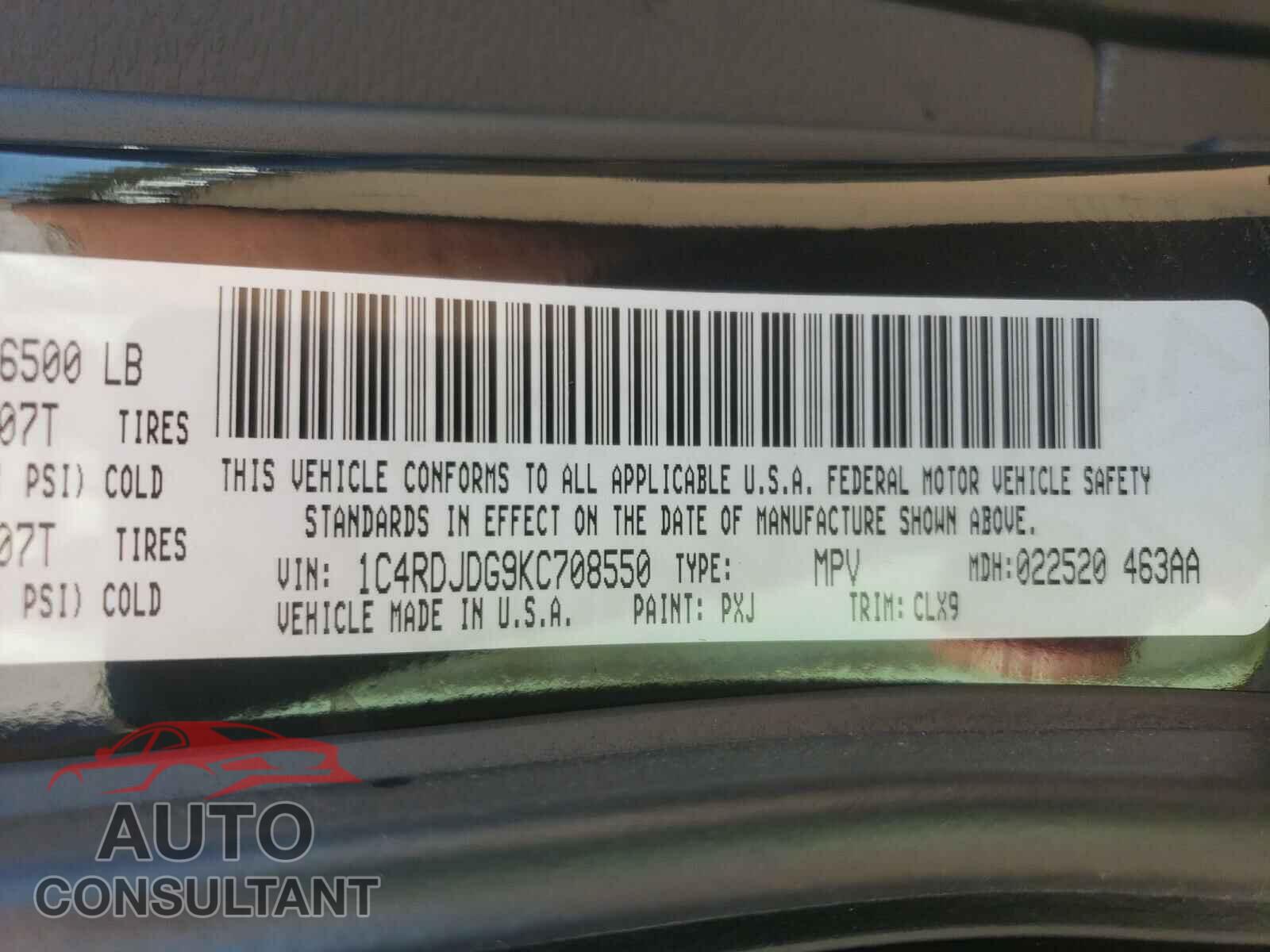 DODGE DURANGO 2019 - 1C4RDJDG9KC708550